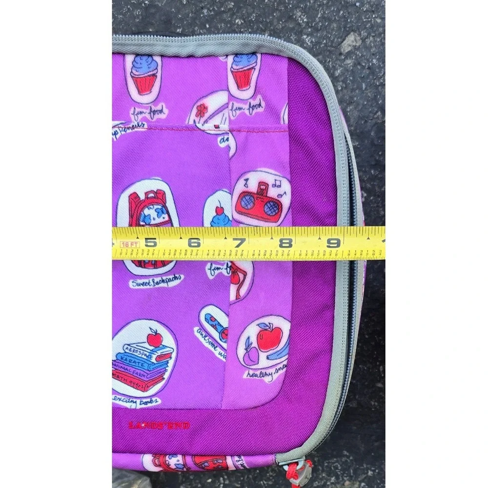 Lands End Kids Backpack & Lunch Box Set Purple School Novelty Print Vintage NOS